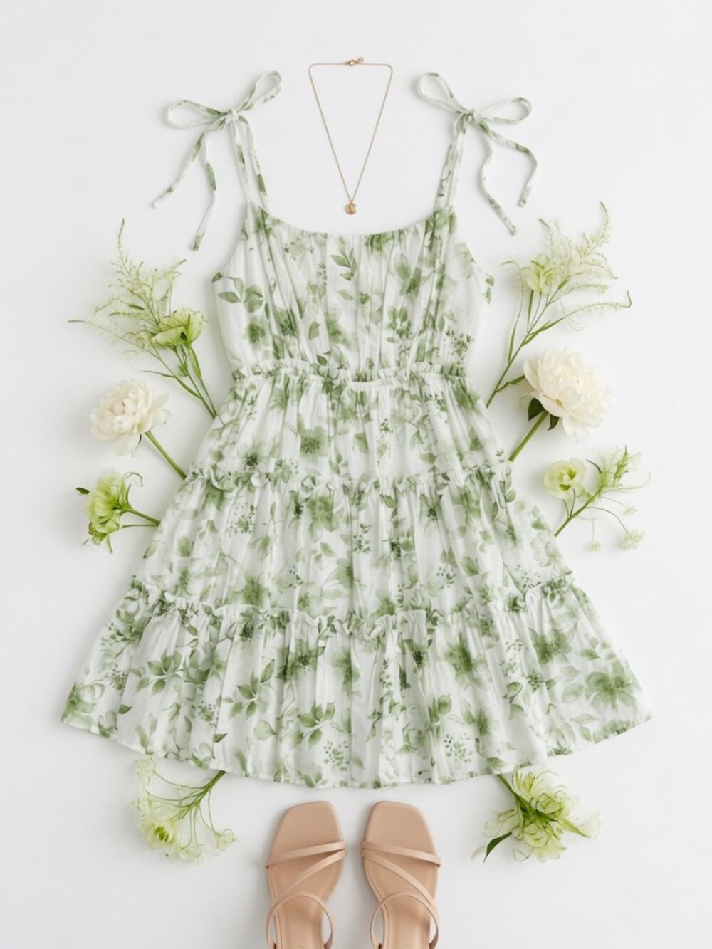 Floral Spaghetti Strap Tiered Back Tie Mini Dress Small